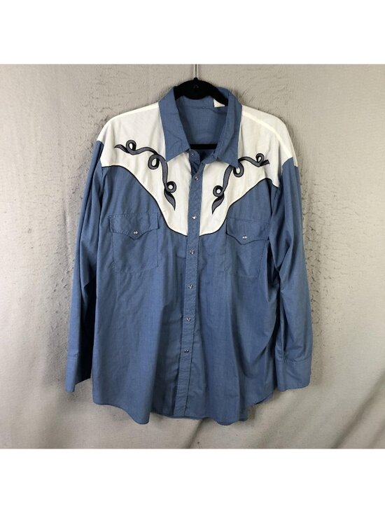 NA Other - Western Shirt Mens XL Chambray Embroidered Snap Cowboy Ranch Rodeo Scrolls Thin